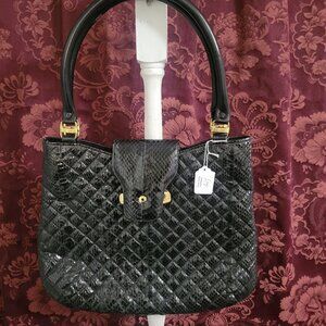 Leo Rexx New York Quilted Black Snakeskin Purse